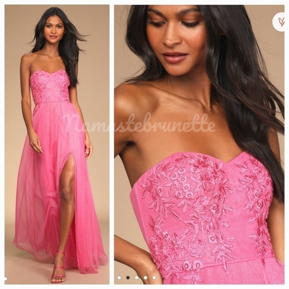 Nwt Midnight Dreamer Pink Embroidered Strapless Maxi Dress
